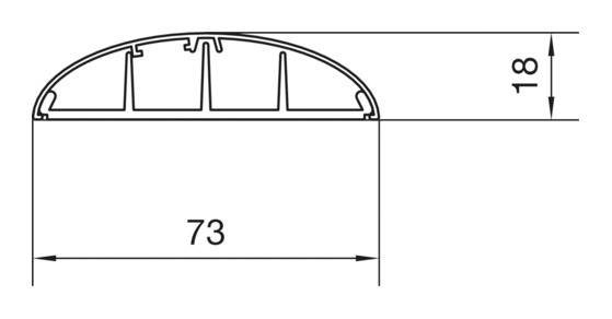 Egy profil keresztmetszete méretekkel: 73 mm szélesség, 18 mm magasság.