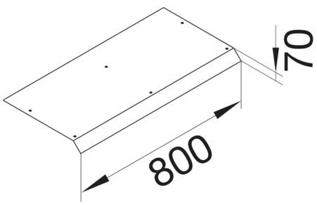 Egy diagram egy 800 x 70 méretű téglalap alakú lemezt mutat, amelyen furatok vannak.