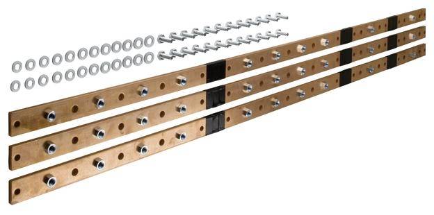 Réz csatlakozóbilincs-készlet csavarokkal és alátétekkel, elektromos csatlakozásokhoz és földelési rendszerekhez alkalmas.