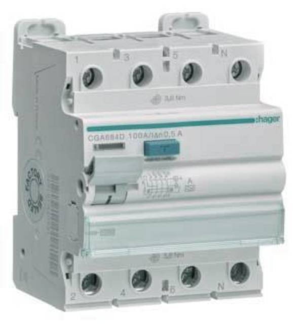 Hager CGA684D CGA684D FI védőkapcsoló A 4 pólusú 100 A 0.5 A 400 V