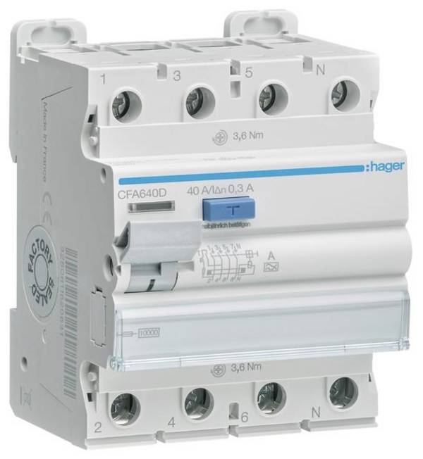 Hager CFA640D CFA640D FI védőkapcsoló A 4 pólusú 40 A 0.3 A 400 V