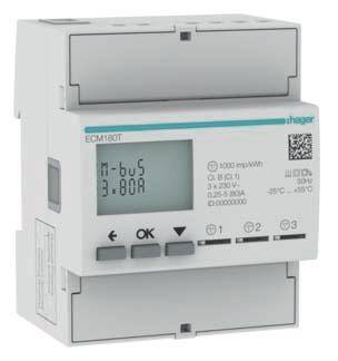 Digitális mérő kijelzővel, amelyen 'M-bus' és '3.80A' felirat látható. A kijelző alatt gombok vannak. A készülék szürke, kék akcentvonallal.