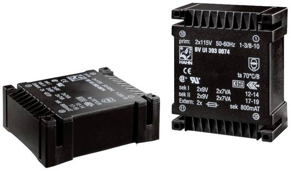 Hahn BV UI 392 0076 Nyomtatott áramköri transzformátor 2 x 115 V 2 x 9 V/AC 10.0 VA