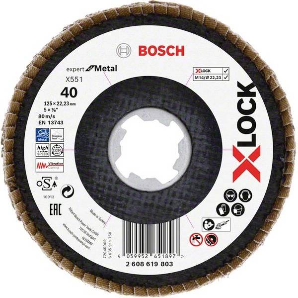 Bosch Accessories 2608619803 X551 Felületcsiszoló korong Ø 125 mm Furat átmérő 22.23 mm Szemcsézet 40  1 db