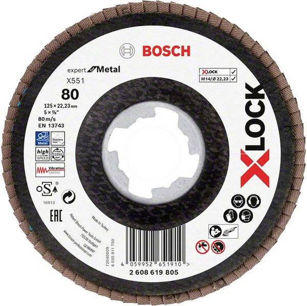 Bosch Accessories 2608619805 X551 Felületcsiszoló korong Ø 125 mm Furat átmérő 22.23 mm Szemcsézet 80  1 db
