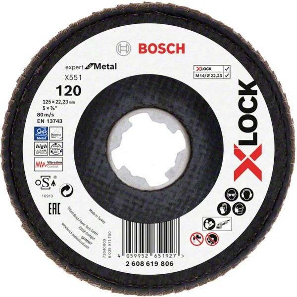 Bosch Accessories 2608619806 X551 Felületcsiszoló korong Ø 125 mm Furat átmérő 22.23 mm Szemcsézet 120  1 db