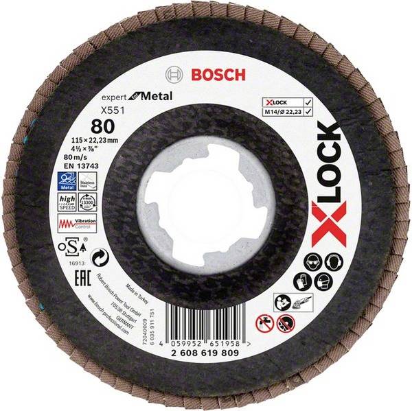 Bosch Accessories 2608619809 X551 Felületcsiszoló korong Ø 115 mm Furat átmérő 22.23 mm Szemcsézet 80  1 db