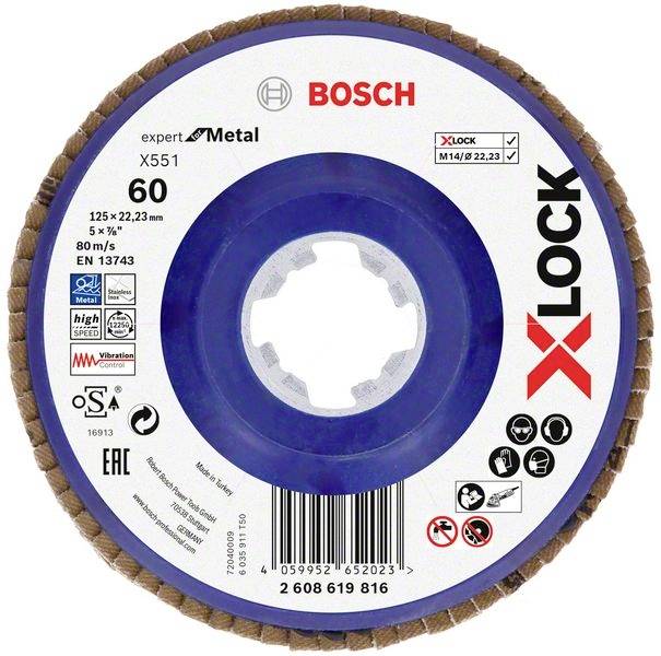 Bosch Accessories 2608619816 X551 Felületcsiszoló korong Ø 125 mm Furat átmérő 22.23 mm Szemcsézet 60 1 db