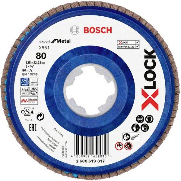 Bosch Accessories 2608619817 X551 Felületcsiszoló korong Ø 125 mm Furat átmérő 22.23 mm Szemcsézet 80  1 db