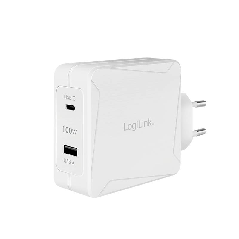 LogiLink PA0281 USB-s töltőkészülék 100 W 1x USB-A, 1x USB-C® Power Delivery Fehér Beltér USB Power Delivery (USB-PD)