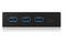 Egy fekete USB-elosztó három USB-A 3.0 porttal és egy USB-C csatlakozóval több eszköz egyidejű csatlakoztatásához.