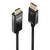 Két fekete DisplayPort-kábel arany csatlakozókkal. Balra egy kábel "LINDY DISPLAY" felirattal, jobbra egy szabványos kábel.