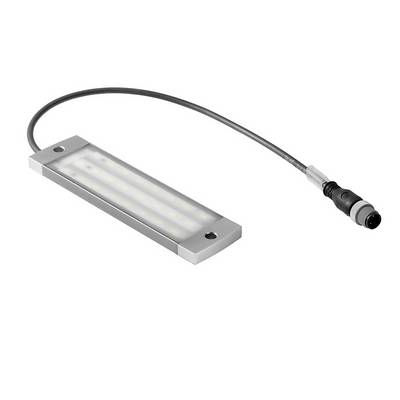 Egy téglalap alakú LED-lámpa csatlakozókábellel. Ipari felhasználásra alkalmas, ezüst házban.