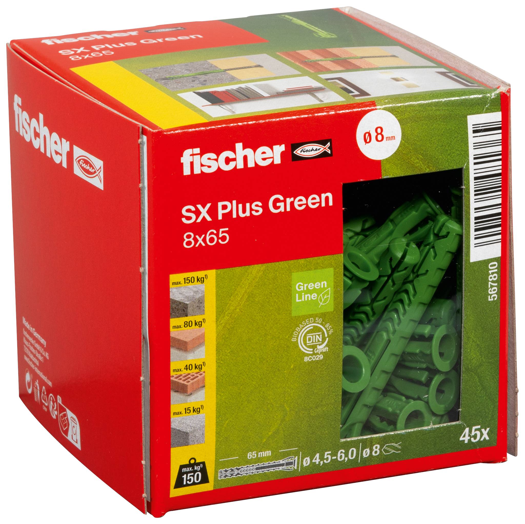 Fischer 567810 SX Plus Green Terpesztő tipli 65 mm 8 mm 45 db