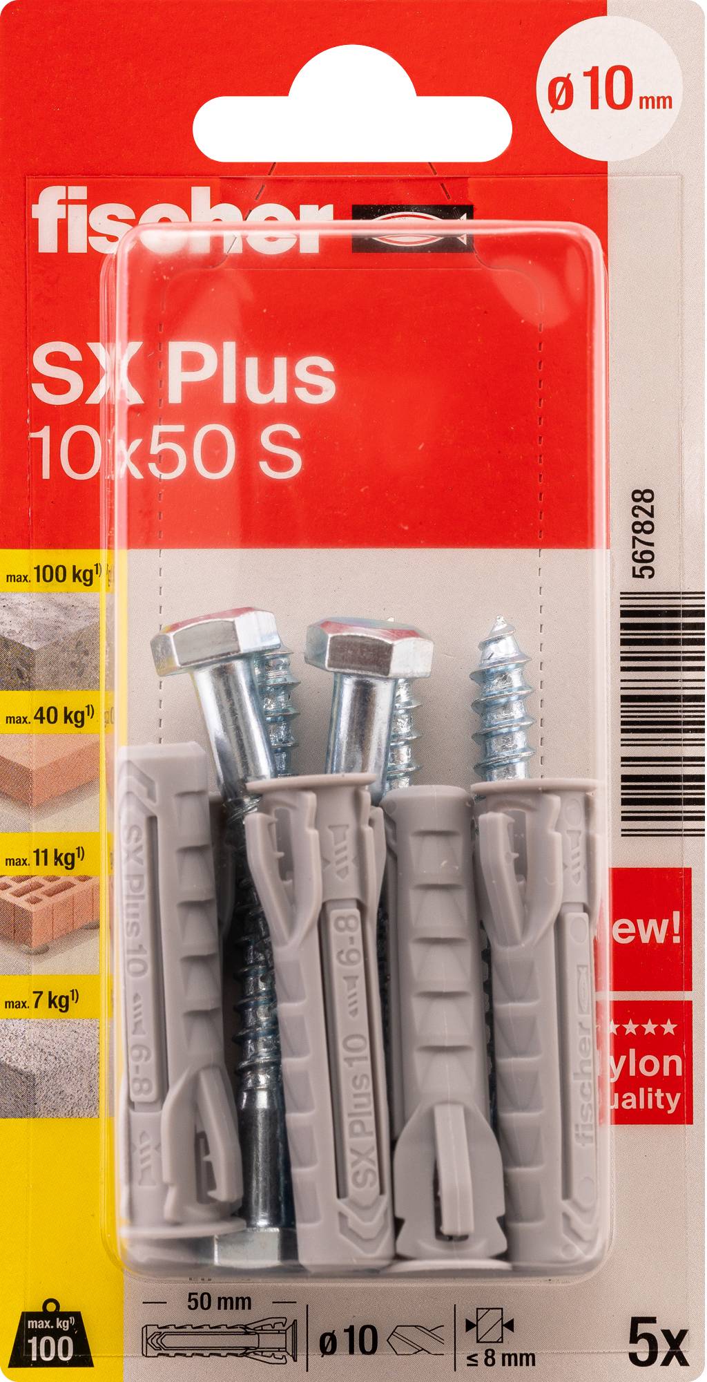 Fischer 567828 SX Plus Terpesztő tipli 50 mm 10 mm 5 db