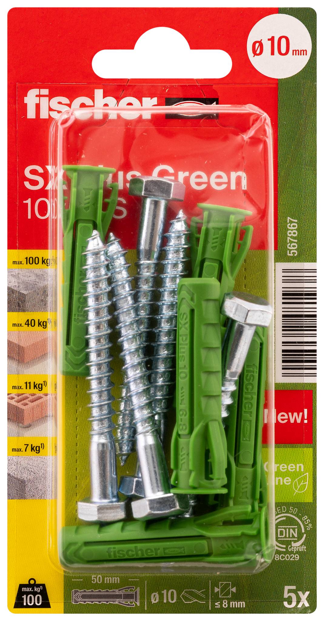 Fischer 567867 SX Plus Green Terpesztő tipli 50 mm 10 mm 5 db