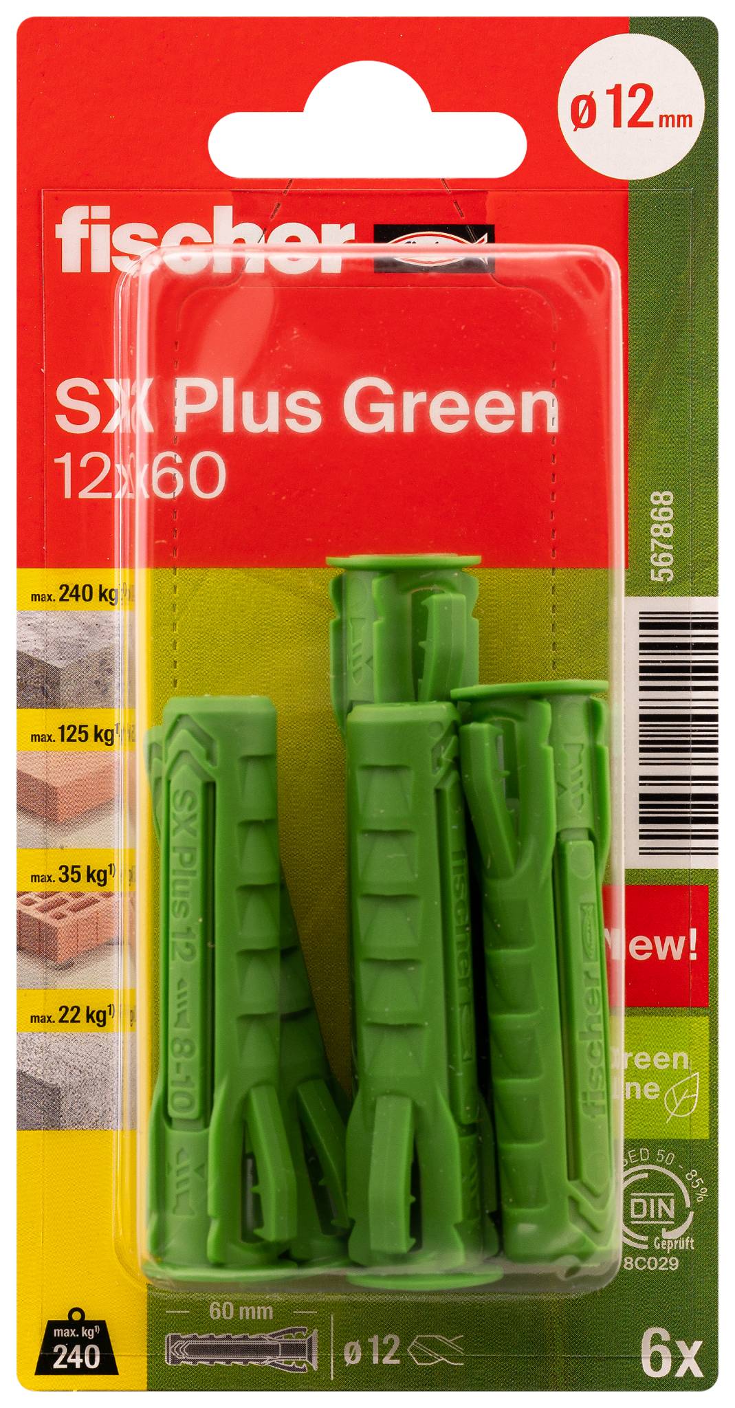 Fischer 567868 SX Plus Terpesztő tipli 60 mm 12 mm 6 db