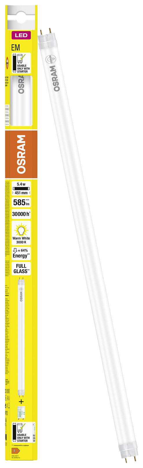Osram LED fénycső eredeti csomagolásban. Fényáram: 585 lumen, fényszín: 3000K, 13W-os helyettesítő, energiahatékonysági címke: F.