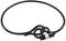 Egy fekete kerékpárzár beépített számlakódos zárral, amely hurkolt mintázatot alkot. Alkalmas lopásgátlásra.