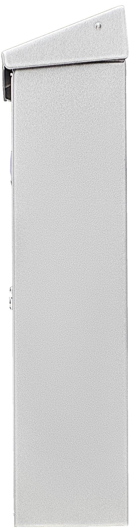 Egy ezüstszínű, függőleges fémszekrény levágott tetővel, amely valószínűleg elektromos vagy technikai készülékek tárolására szolgál.