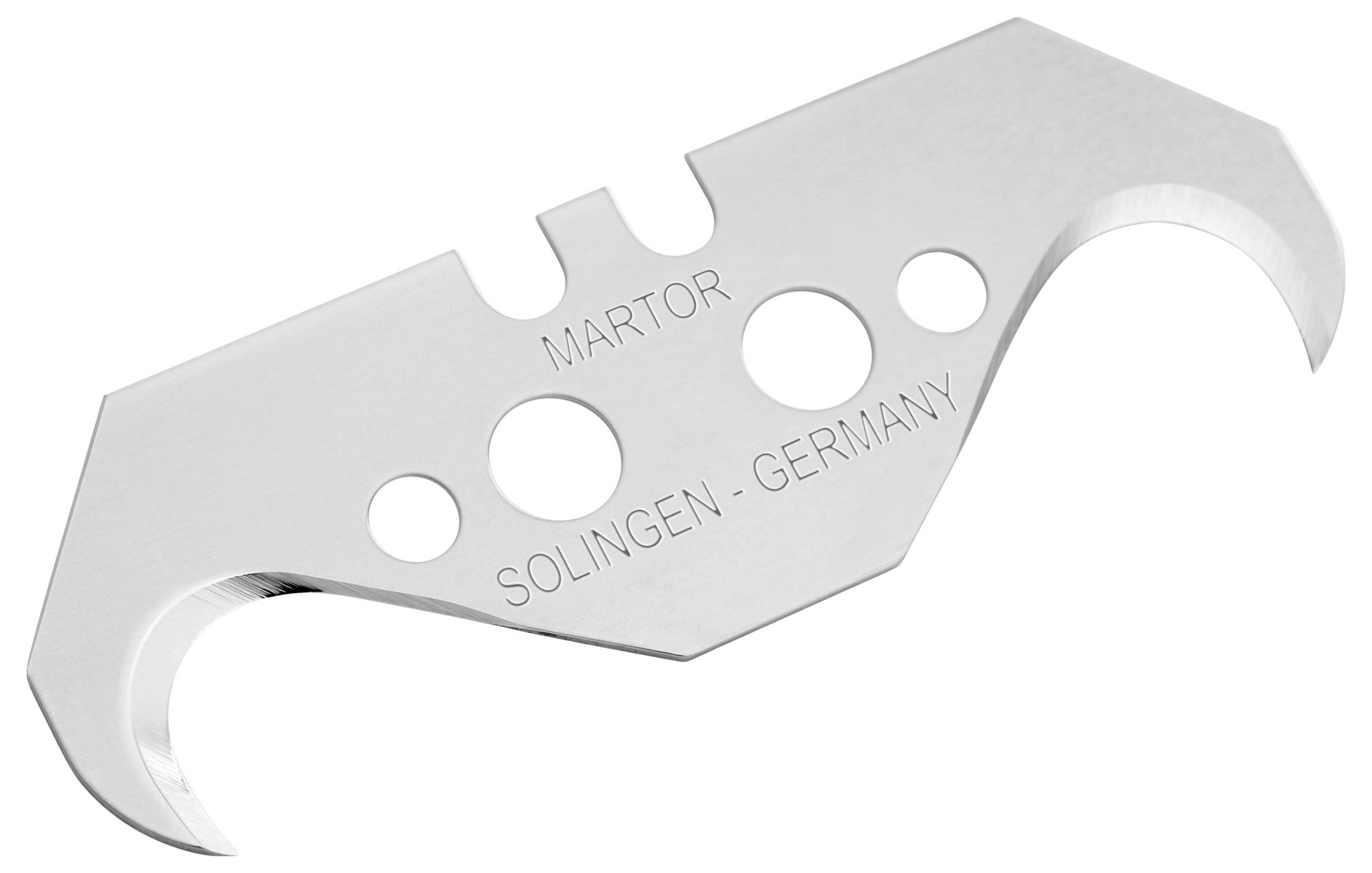 Markolat három kerek lyukkal és a 'MARTOR SOLINGEN-GERMANY' felirattal.