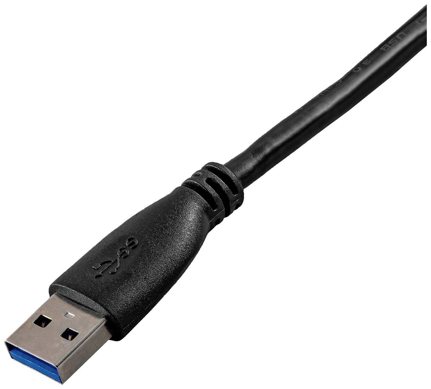 Fekete USB-kábel USB-A csatlakozóval, alkalmas eszközök számítógéphez vagy töltőhöz történő csatlakoztatására.