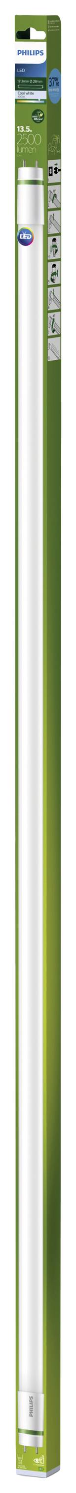 Philips LED-cső zöld csomagolásban, 'InstantFit' jelöléssel. Energiatakarékos és alkalmas T8-as foglalatú lámpákhoz.