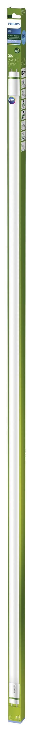 Egy kerek, energiatakarékos fénycső zöld csomagolásban, irodai és lakásbeli világításra alkalmas.