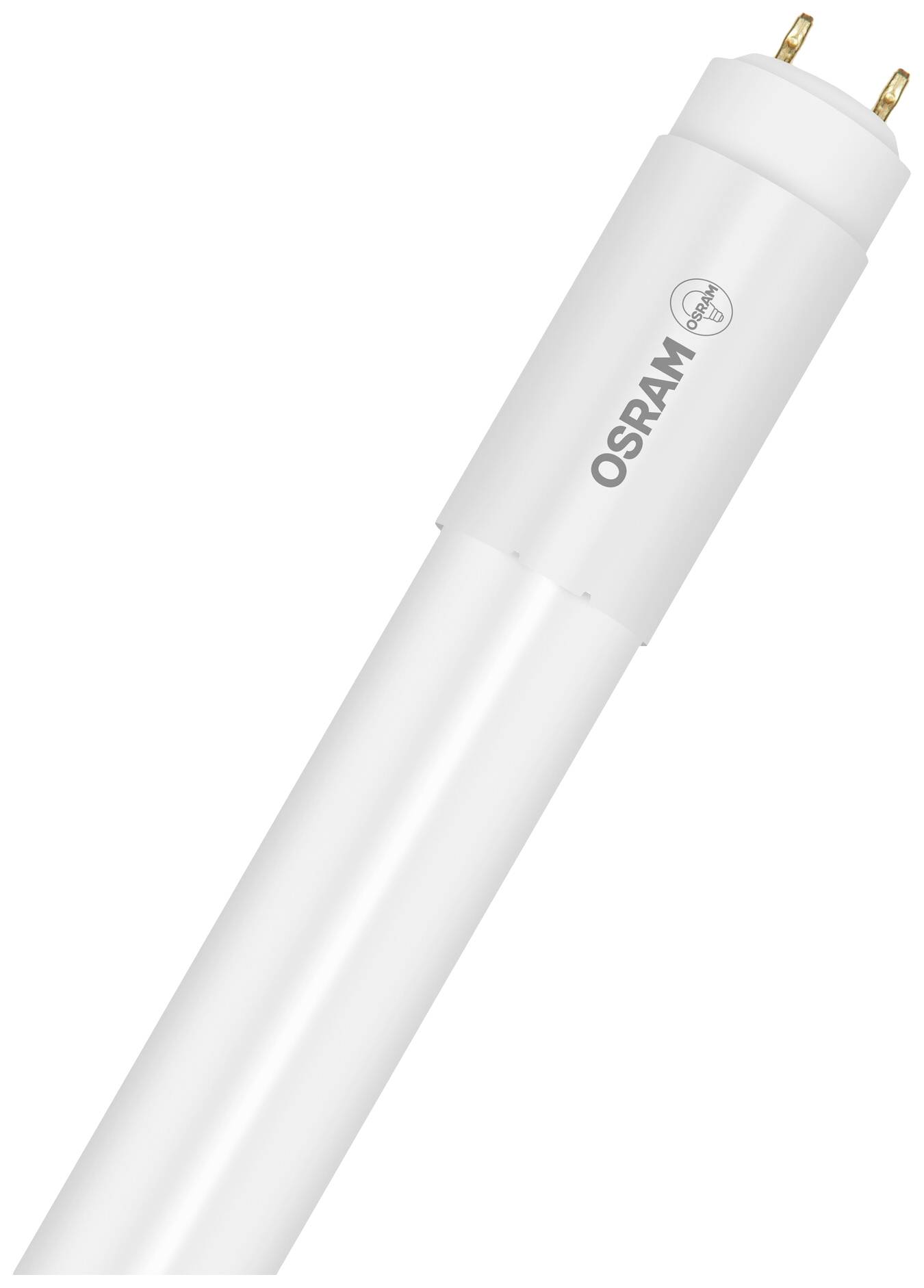 Osram fehér LED fénycsövének közelképe, csatlakozási pontjánál.