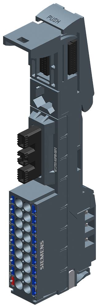 Digitális bemeneti kapocs csavaros sorkapcsokkal. 'PUSH' és 'DI 8xNAMUR' felirattal ellátva. Gyártói logó látható.