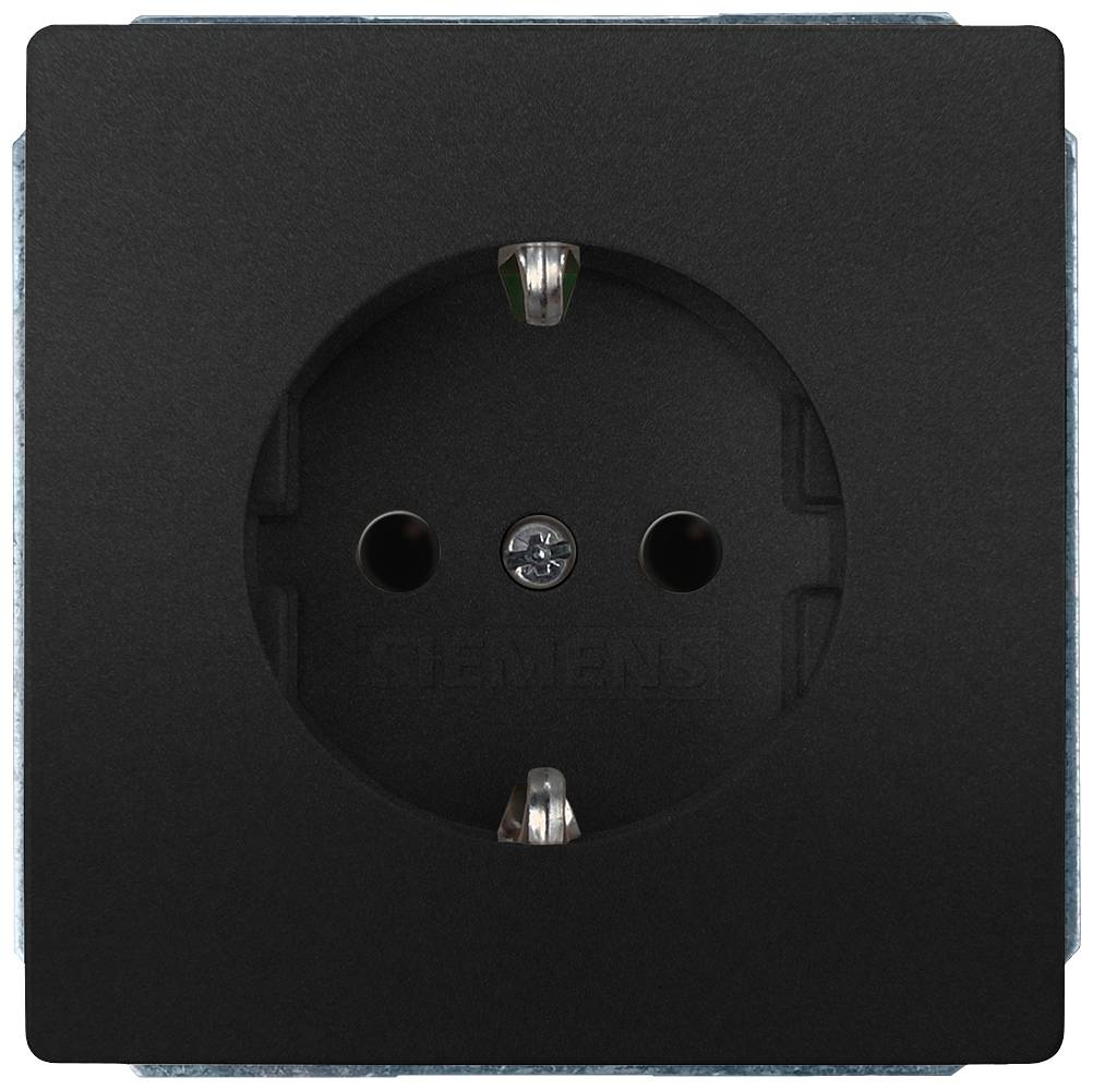 Fekete csatlakozóaljzat két kerek nyílással a dugaszok számára.