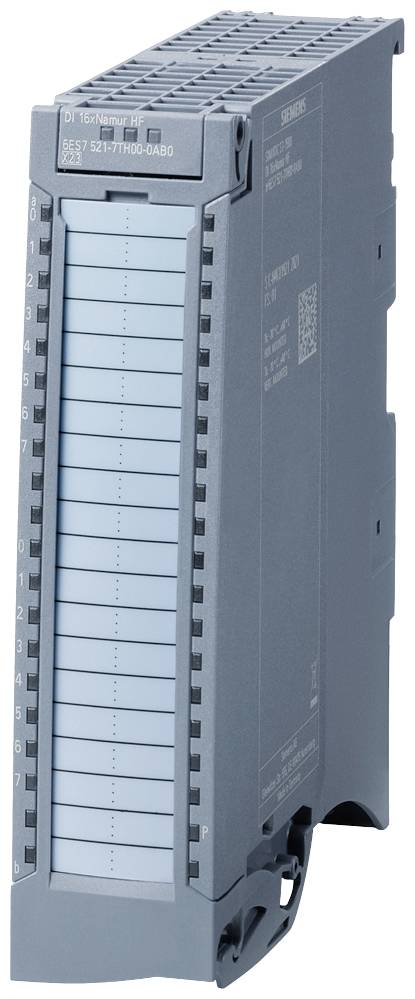 Egy szürke, téglalap alakú elektronikus modul kék bemeneti jelzésekkel, amelyet gyakran ipari automatizálási technológiában alkalmaznak.