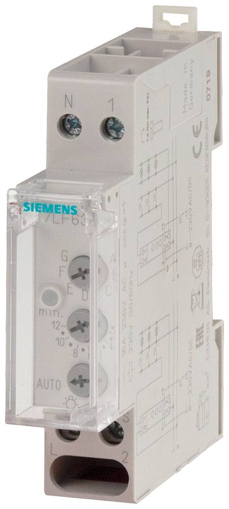 Egy szürke Siemens időrelé több csatlakozóval és beállító gombokkal, amelyet elektromos áramkörök vezérlésére használnak.