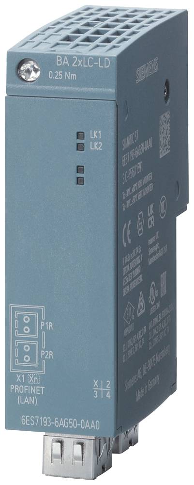 Szürke ipari komponens, 'BA 2xLC-LD', '0,25 Nm' feliratokkal és LAN-Profinet csatlakozási pontokkal.