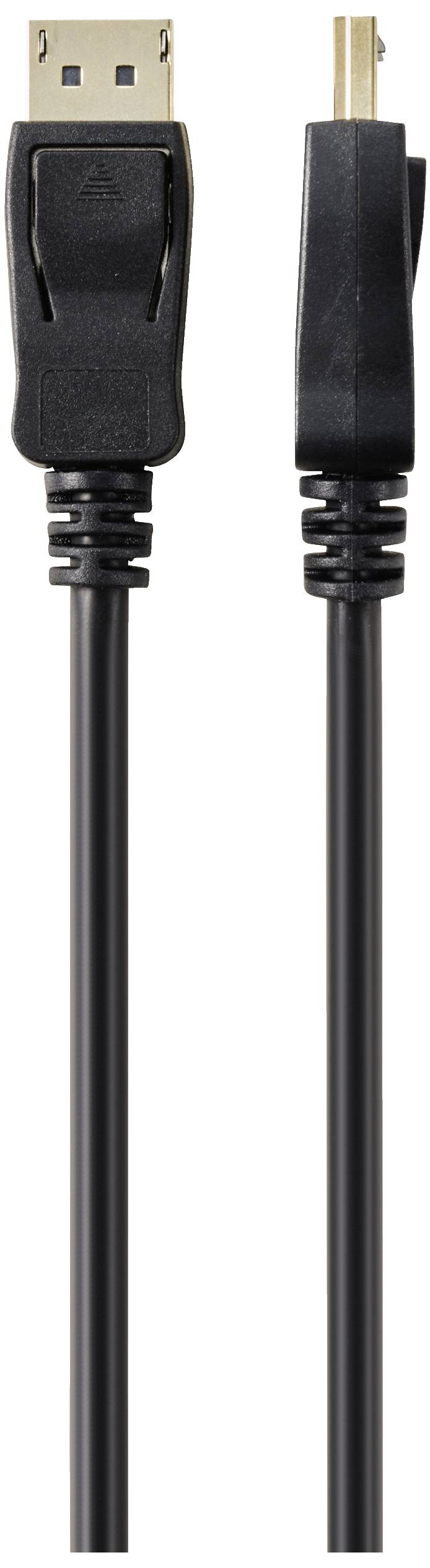 Fekete kábel DisplayPort-csatlakozóval a bal oldalon és Mini DisplayPort-csatlakozóval a jobb oldalon.