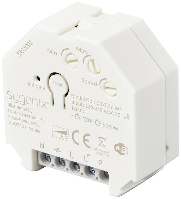 Beépíthető okos dimmer 250 W, WiFi, TUYA, fehér, Sygonix SY-5775566