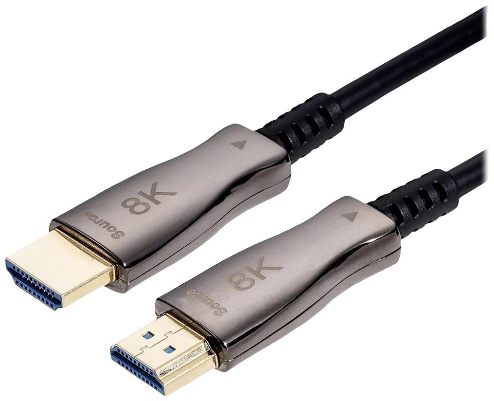 Két 8K-HDMI-kábel fémcsatlakozóval, fekete kábelekkel, egymás mellett fekszenek. Alkalmasak nagy felbontású videóátvitelre.