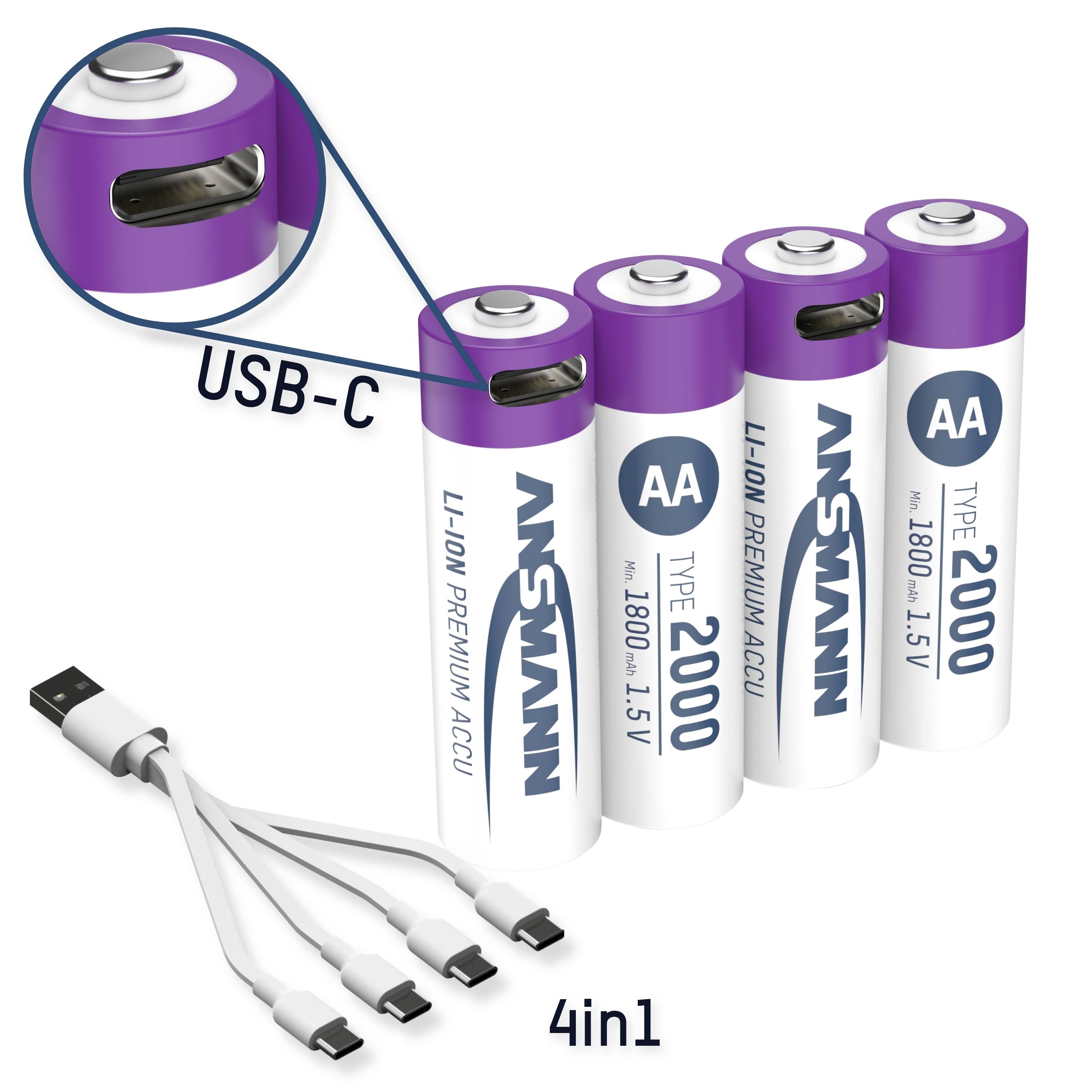 Ansmann USB-C® akku Lítiumion 2000 mAh 1.5 V 4 db