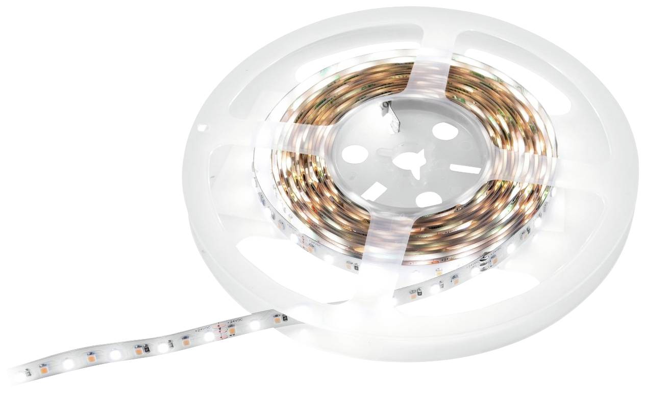 Egy LED-szalagtekercs rugalmas, feltekercselhető LED-fényeket mutat, amelyeket többek között dekorációra vagy világításra lehet használni.