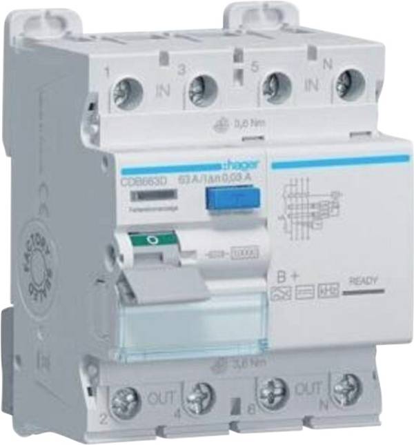 Hager CDB663D CDB663D FI védőkapcsoló Minden áramra érzékeny FI B+ 63 A 0.03 A 230 V, 400 V
