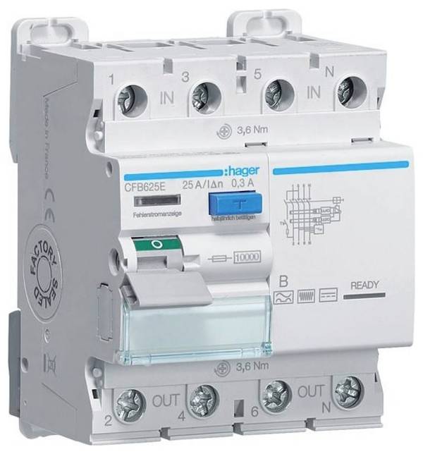 Hager CFB625E CFB625E FI védőkapcsoló Minden áramra érzékeny FI B 25 A 0.3 A 230 V, 400 V