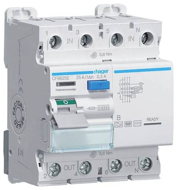 Hager CFB625E CFB625E FI védőkapcsoló Minden áramra érzékeny FI B 25 A 0.3 A 230 V, 400 V-0