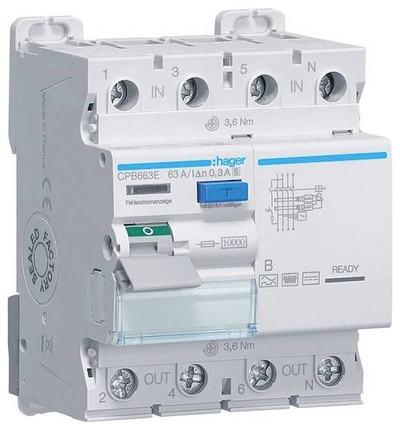 Hager CPB663E CPB663E FI védőkapcsoló Minden áramra érzékeny FI S/B 63 A 0.3 A-0