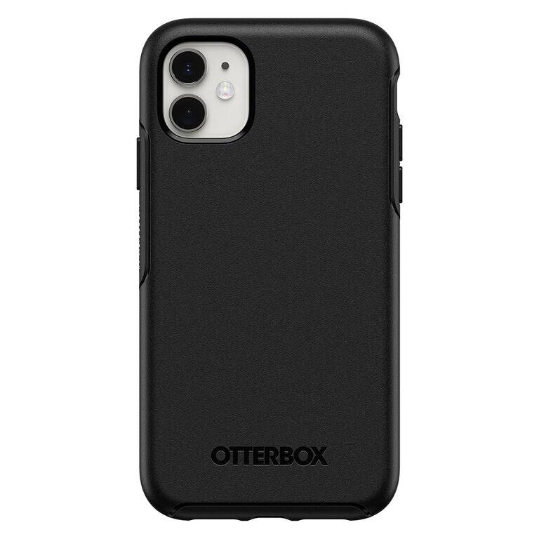 Fekete OtterBox telefontok egy okostelefonhoz, védi a készüléket és pontos kivágásokkal rendelkezik a kamera és csatlakozók számára.