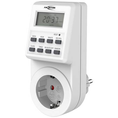 Elektronikus időkapcsoló LCD-kijelzővel mutatja a '20:37' időpontot. A készülékek programozhatók automatikus be- és kikapcsolásra.