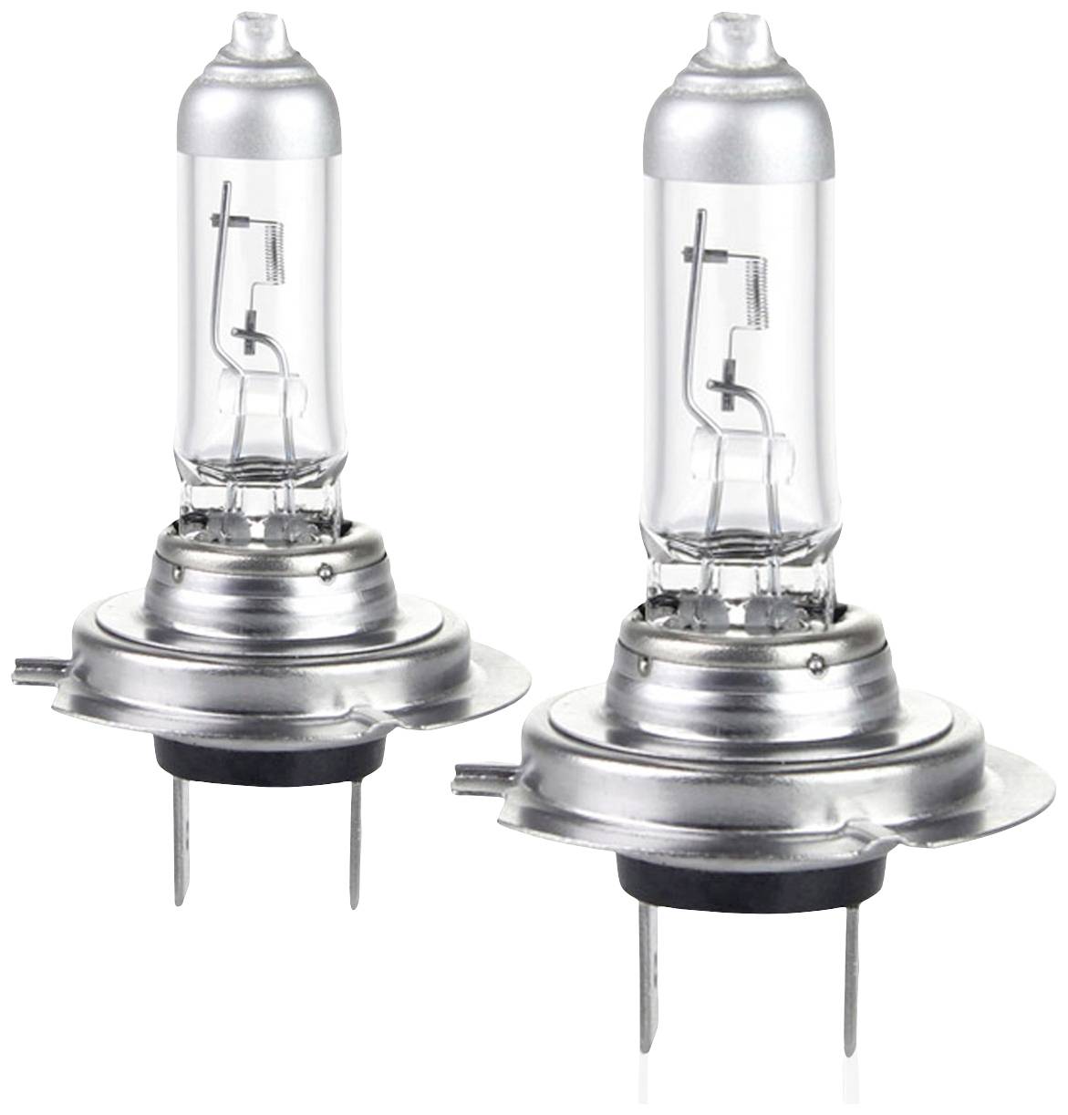 Két halogénlámpa átlátszó üvegburával és fém foglalattal. Gyakran használják autólámpákban.