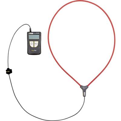 Egy piros kábellel és kijelzővel rendelkező digitális árammérő műszer '96,43' értéket mutat. A készüléket elektromos áramok mérésére használják.