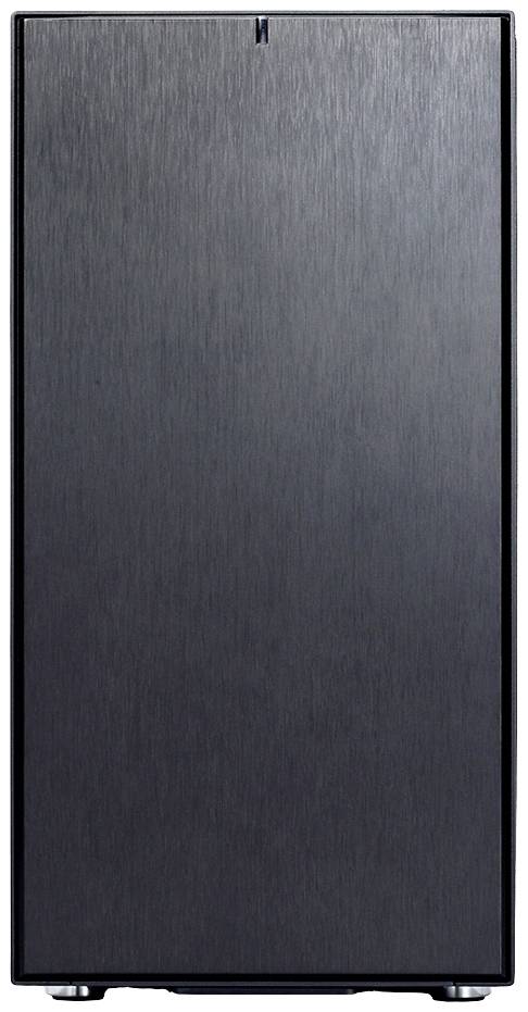 Egy fekete, téglalapú számítógépház, amelyen nem láthatók kapcsolók vagy csatlakozók, sima, matt felülettel.