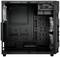 Fekete számítógépház nyitott oldalpanellel, üres belsőteret mutat hardverkomponensek és ventilátorok tartóival.