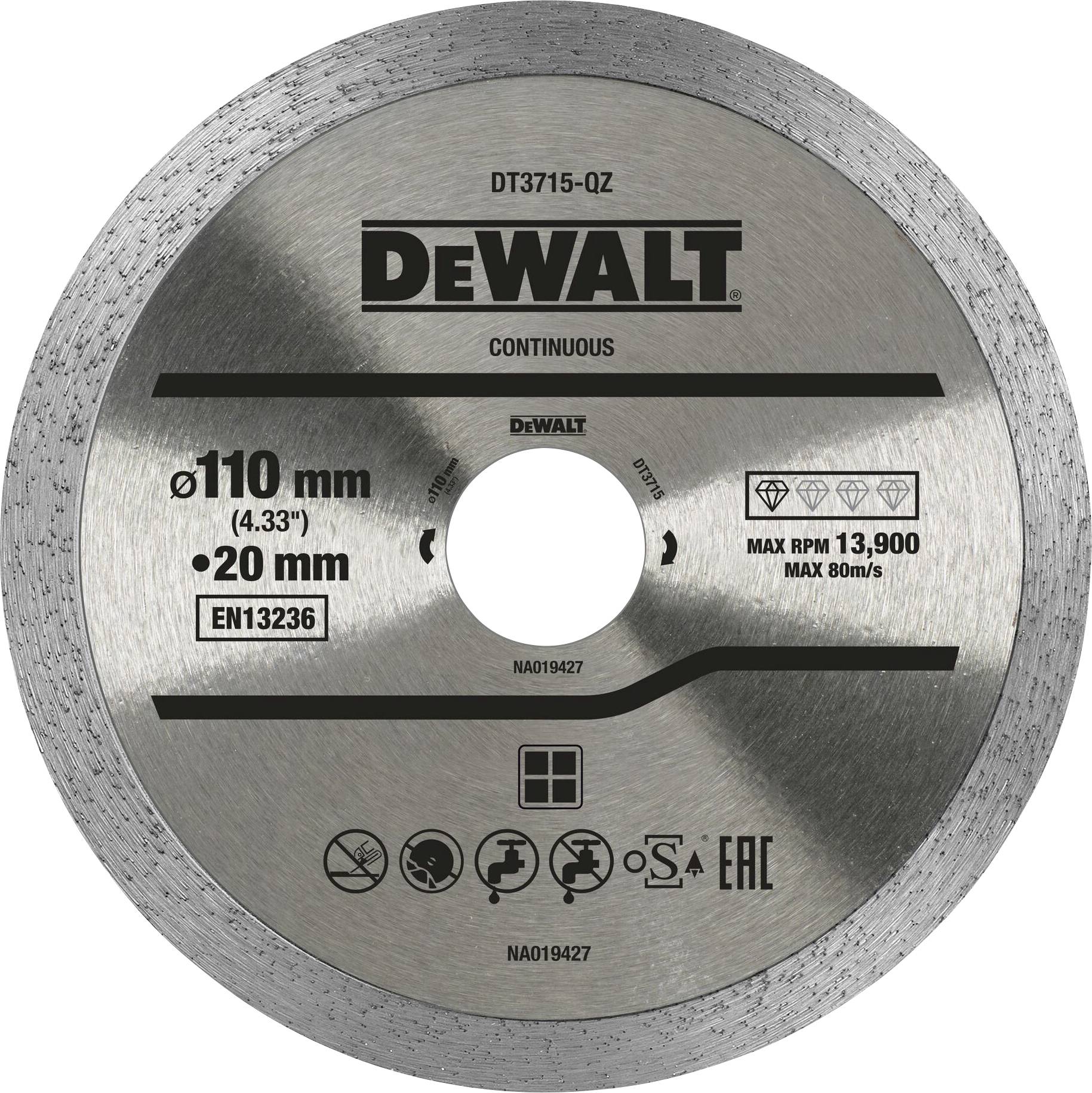 DEWALT DT3715-QZ DT3715-QZ Gyémánt bevonatú vágótárcsa Ø 110 mm Furat átmérő 20 mm 1 db